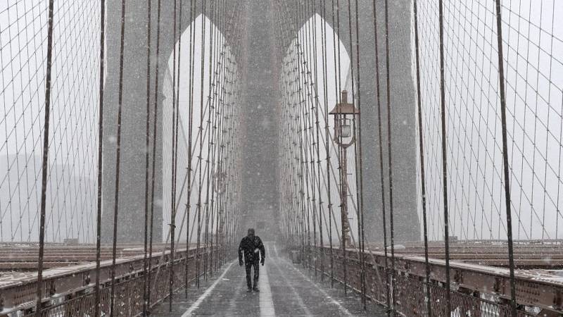 Brooklyn bridge under snow