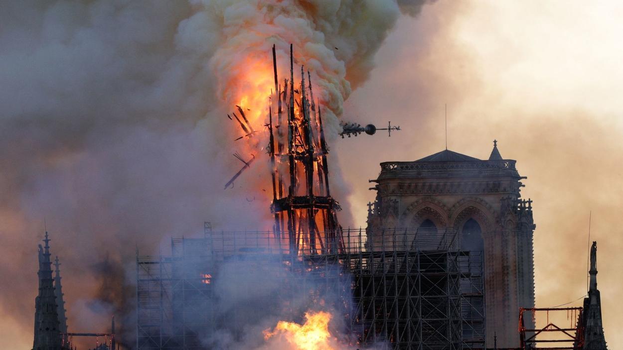 Notre Dame on fire in Paris