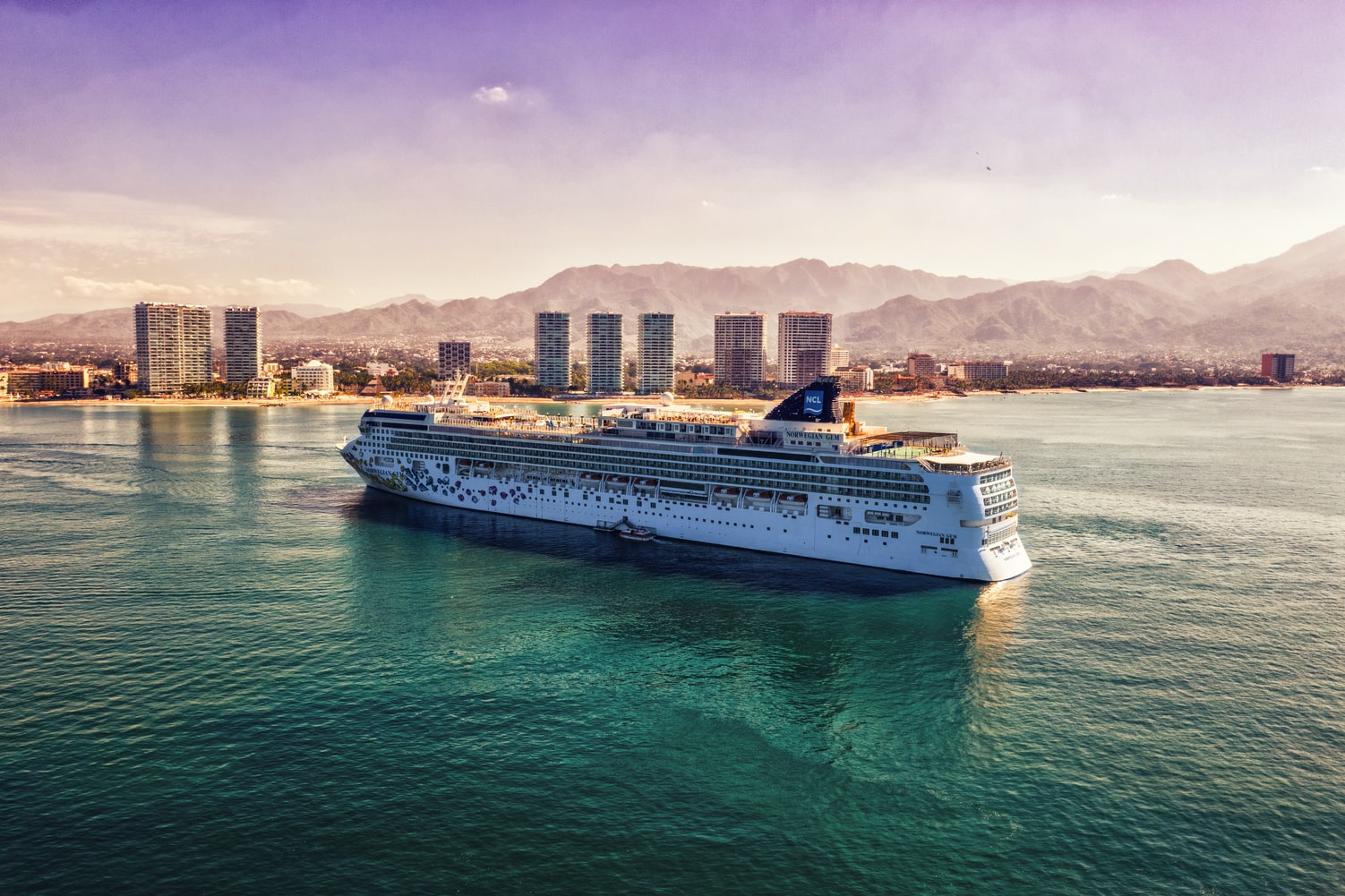 a cruise ship in the distance