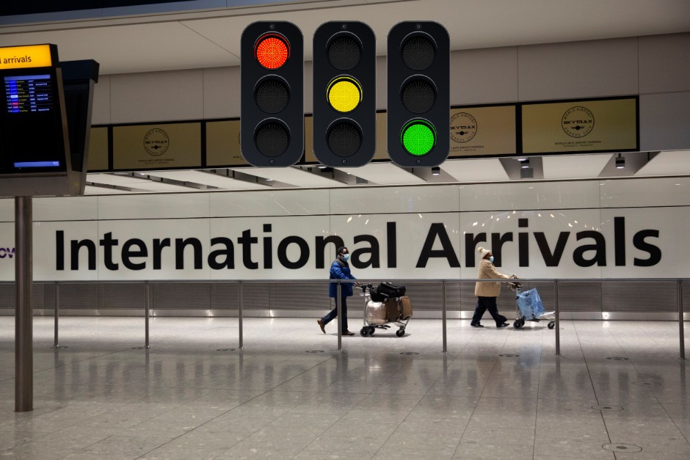 traffic lights over arrival lounge at airport