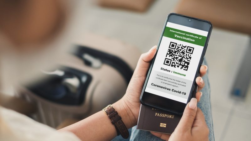 green certificate on a smartphone held by a hand