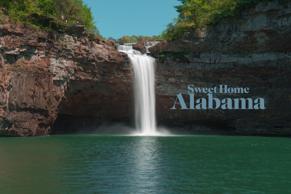 Alabama waterfall and Sweet Home Alabama sign