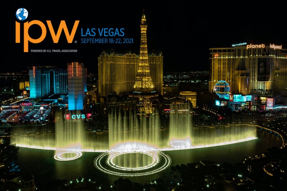 Las Vegas at night and IPW 2021 logo on top left
