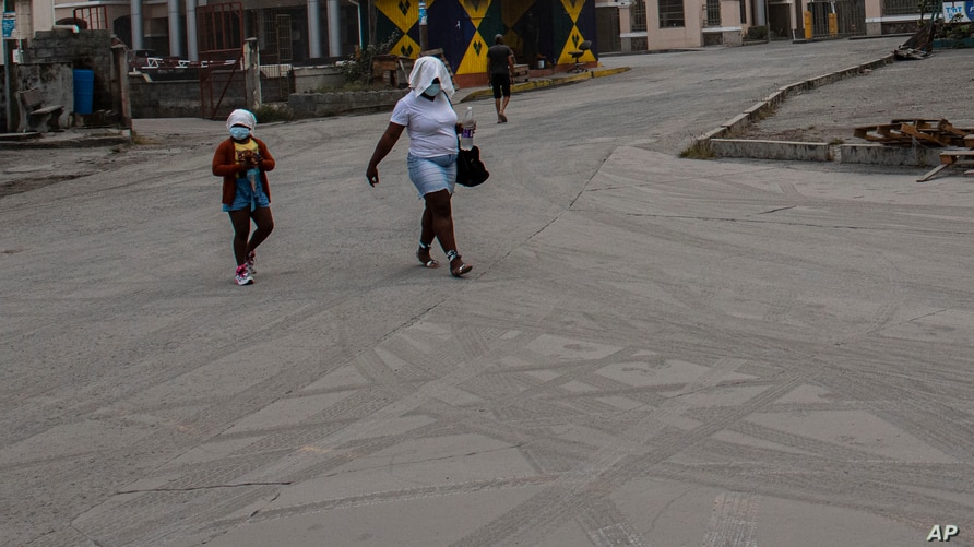 ash-covered streets of Kingstown, St. Vincent