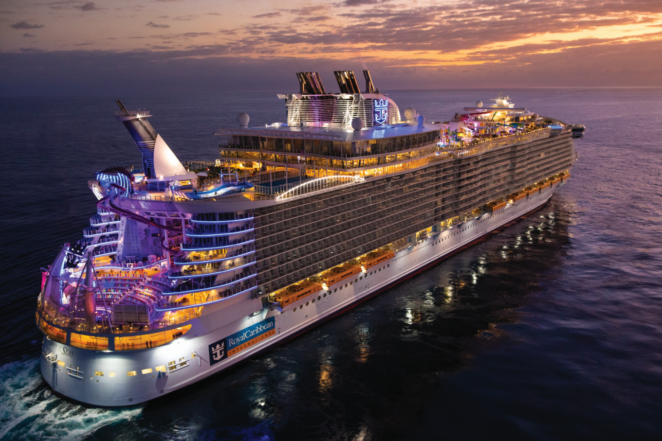 RCCL cruise ship at night