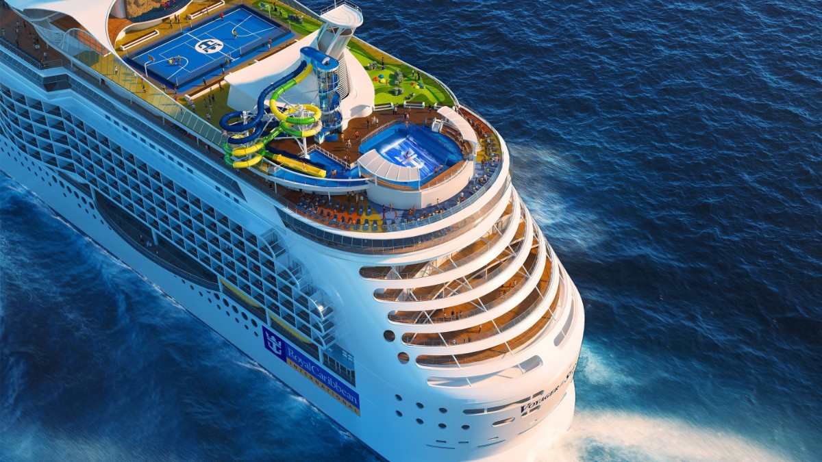 Royal Caribbean cruise ship viewed from the air