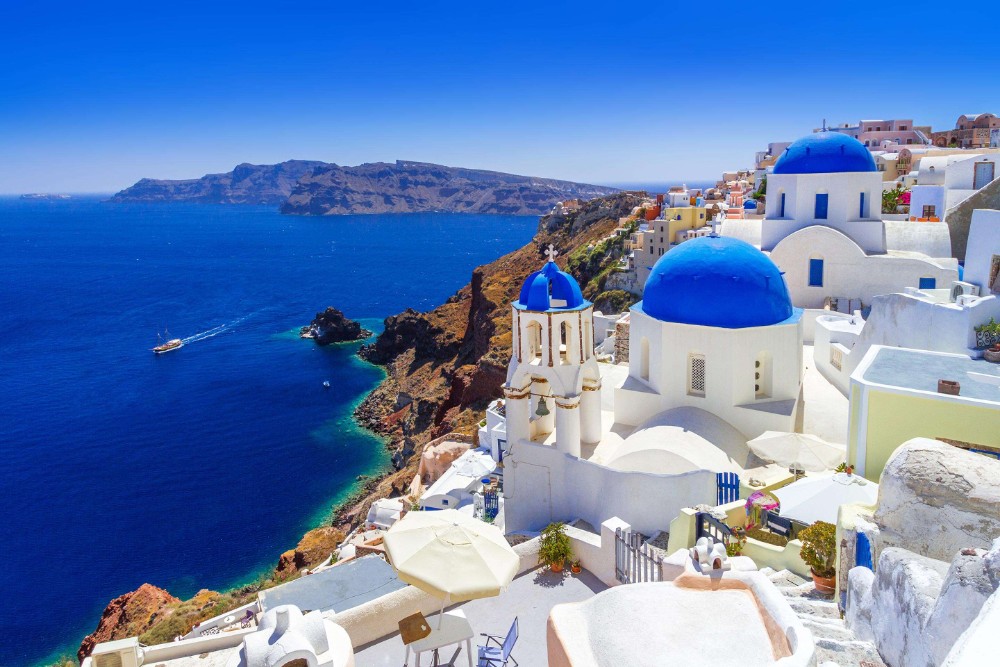 Greek coast and a cruise line in the distance