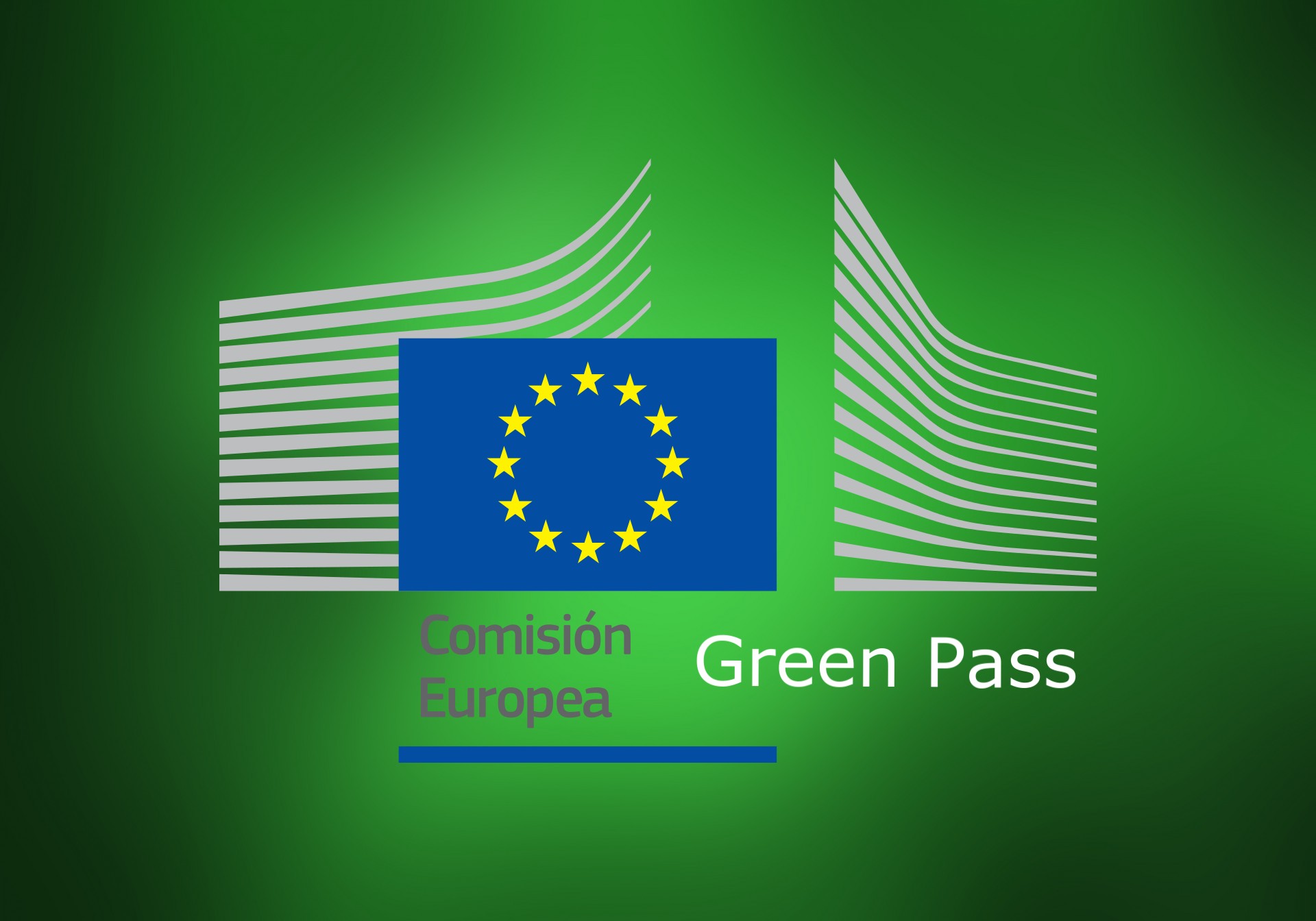 green background and European Commission logo, Green Pass