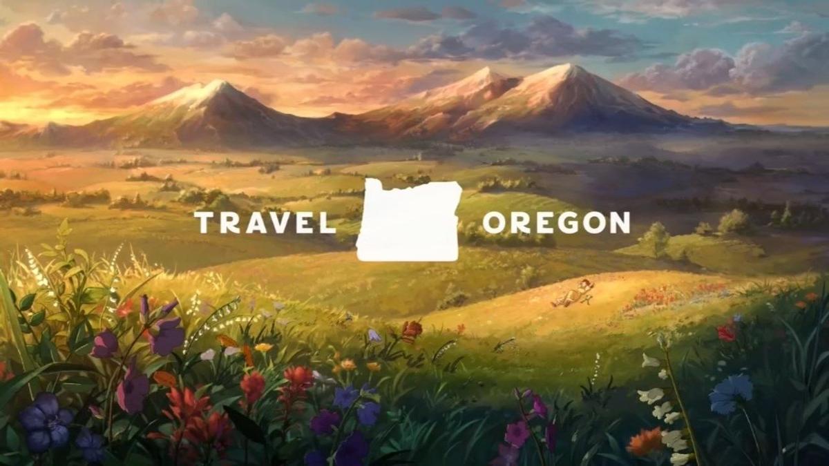 Travel Oregon logo on landscape background